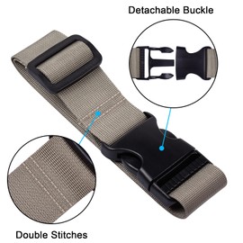 Wisdompro Luggage Strap, Suitcase Connecting Belt, Luggage Organizer, Bag Closing Belt, Nylon, One Touch, Adjustable, Convenient Travel Goods, Maximum Length 20.1 inches (51 cm), Pack of 2, Khaki
