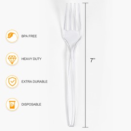 VITEVER [100 Count] Clear Plastic Forks Heavy Duty, Premium Disposable Forks, Durable Plastic Cutlery for Parties, Picnics, Big Event, Daily Use - Heat Resistant & BPA Free