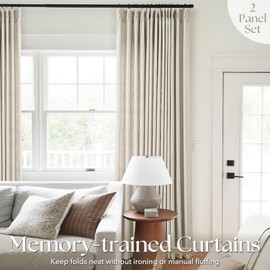 Beige Linen Curtains 102 inch Long 2 Panels for Living Room Light Filtering Semi Sheer Pinch Pleat Curtain 102 Length Memory Trained Boho Farmhouse​Neutral Earthy Thick Flax Linen Drapes Apricot