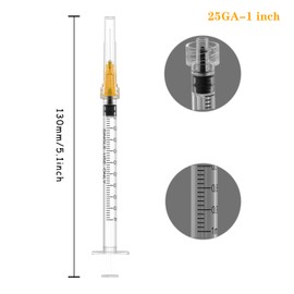 25 Gauge 1 Inch Needle Syringes with100PCS, 1ml Luer Lock Industrial Dispensing Accessories Needles,Individually Wrapped