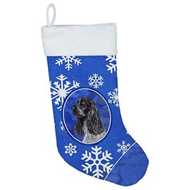 Caroline's Treasures SC9596-CS Black Cocker Spaniel Winter Snowflakes Christmas Stocking, Large, Multicolor
