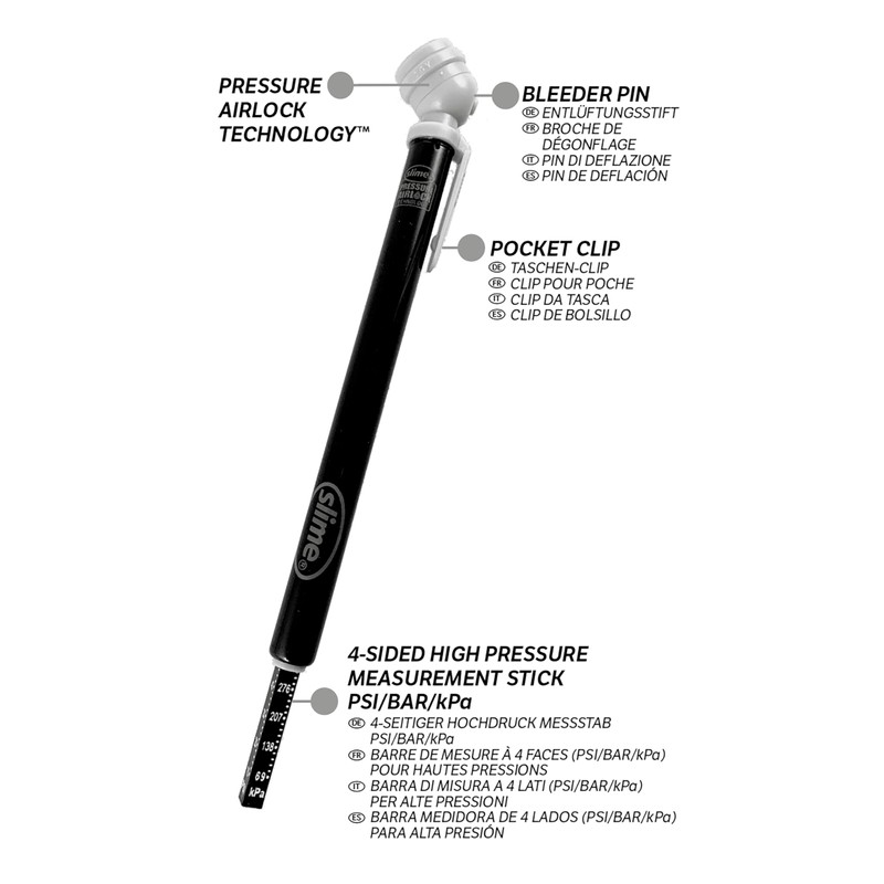 Slime 20490-5 Tire Gauge, Elite Pencil, Air Lock Technology, 10-120
