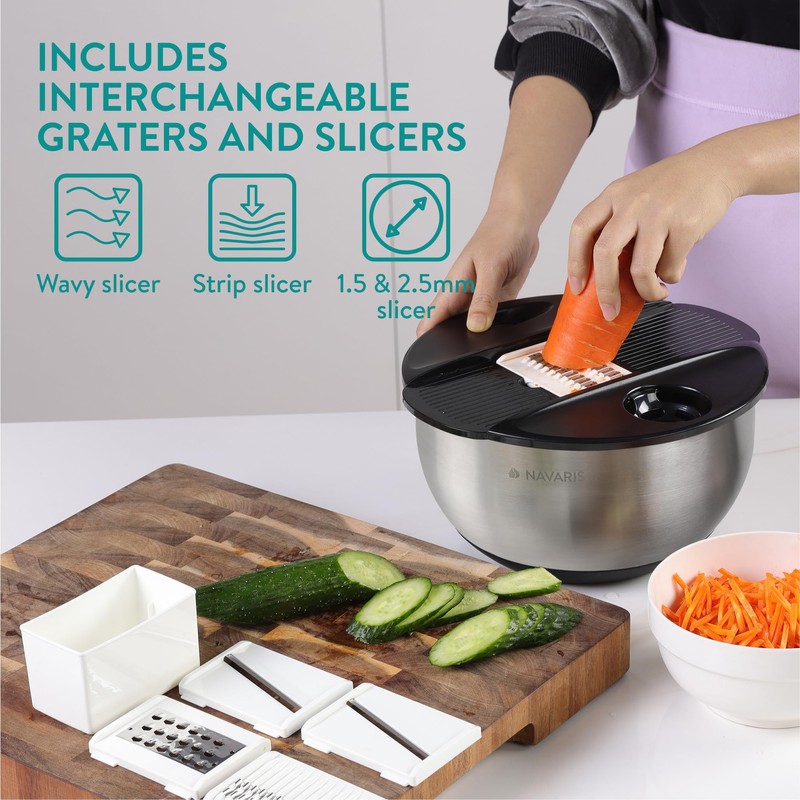 Navaris Salad Spinner with Lid - Salad Spinner Stainless Steel