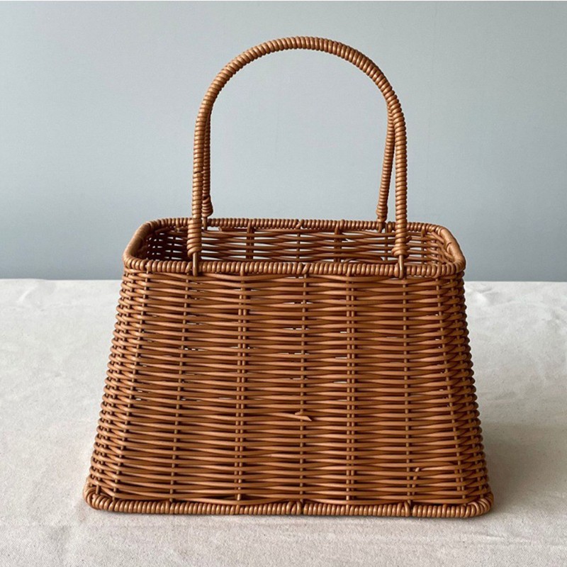 Plastic Imitation Rattan Basket Rustic Imitation Handwoven Picnic Basket Wtih