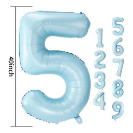 hpnparty Geburtstag zahlen luftballon 5 jahre Folienballon Kindergeburtstag Deko blau-Mädchen Junge Geburtstag 5 jahr 40" - 101cm Folienballon 5 jahre Geburtstags deko-fliegt mit Helium