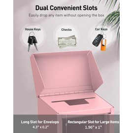 Uniclife Pink Key Drop Box for Outside, Metal Donation Box Collection Box with Key Lock, Safe Suggestion Box, Wall Mounted Mailbox with Top Slot, Steel Cash Drop Box for Home Office and Business