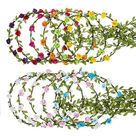 12 Pieces Flower Crown Wreath Floral Garland Headbands for Wedding Beach Festival (Multicolor)