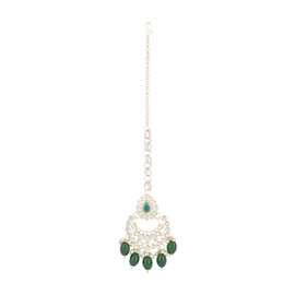 I Jewels Gold Plated Indian Wedding Bollywood Kundan & Pearl Head Piece Designer Jewelry Hair Accessory Maang Tikka For Women (T2163G), Free Size, No Gemstone