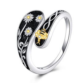 HOPEEZZ Daisy Spoon Ring Sterling Silver For Women Daisy Jewelry Mothers Day Gifts