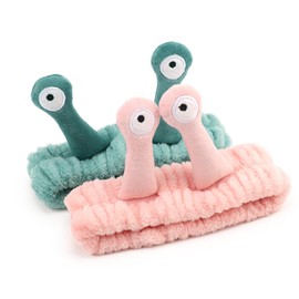 DRESHOW Spa Headbands for Washing Face Soft Snail Hair Bands Elastic Makeup Head Band Cartoon Coral Fleece Head Wraps Cute Skincare Hair Accessories for Women Girls