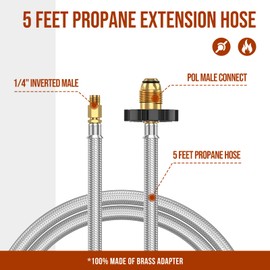 Extend a Stay RV Propane Kit, Propane Gas Brass Tee Adapter with 4 Port for RV or Motorhome, with 5 ft and 12 ft Stainless Steel Propane Hoses for Connecting Auxiliary Propane Bottles or Appliances