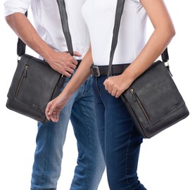 STILORD 'Easton' Flap Over Leather Bag Vintage Messenger Bag for 10,1 Inch Tablet Cross Body Shoulder Bag DIN A5 in Genuine Leather, Colour:Black