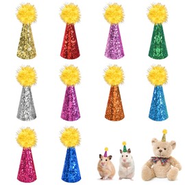 Mini Party Hats for Toy Animals, 10PCS Tiny Small Party Hats for Stuffed Animal Figures, Dinosaurs, Hamster, Bird with Adjustable Strap (6cm*2cm)