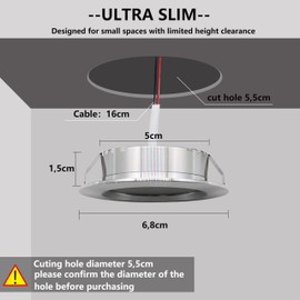 LED Recessed Spotlight, 230 V, 3 W, LED Spotlights, Flat Recessed Spotlights, Ceiling Spotlights, Drill Hole 55-58 mm and 15 mm Flat, IP44 Ceiling Spotlights for Bathroom, Kitchen, Living Room, Set of