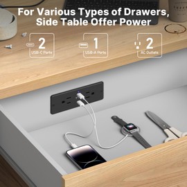 CCCEI Recessed Power Strip with Outlet and USB C Ports, Furniture Flush Mount Power Strip, Small Desk Hidden Outlet for Conference Table, Nightstand, Black, 10FT.