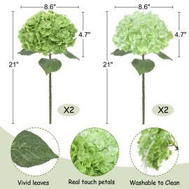 4 Pcs Hydrangea Artificial Flowers, 21" Green and Light Green Latex Real Touch Faux Hydrangea Flowers Lifelike Artificial Plants Indoor for Home Table Floral Arrangements Wedding Bouquet Outdoor Decor