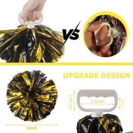 Hooshing 4PCS Black and Gold Pom Poms Cheerleading with Handle Cheer Pom Poms for Sports Team Spirit Performance