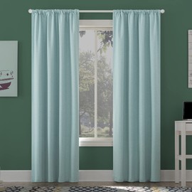 Sun Zero Jules Brushed Tonal Textured Total Blackout Rod Pocket Curtain Panel, 40" x 96", Surf Blue