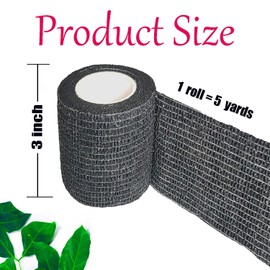 Kuanfine 3 Pack 3 Inches Self Adhesive Bandage Wrap Vet Wrap for Pets, Stretch Self Adherent Tape Cohesive Wrap for Athletic, Sports, Wrist and Ankle(Black)