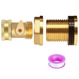 Joywayus 3/4"GHT Female x 1"NPT Male Brass Bulkhead Water Tank Connector & Garden Hose Shut Off Valve Kit with Rubber Washers and Teflon Tape