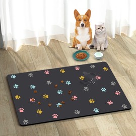 18"×30" Pet Feeding Mat, Absorbent Dog Food Mat, No Stains Cat Bowl Mat for Food and Water, Easy to Clean Pet Placemats, Quick Dry Dog Water Dispenser Mat (Paws,Colorful, 24''x36'')