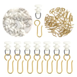 Pack of 120 curtain hooks gliders, 120 pieces curtain rollers for rails, 60 pieces curtain gliders with 60 pieces metal curtain hooks, gold curtain hooks for rails, curtain hooks for hanging
