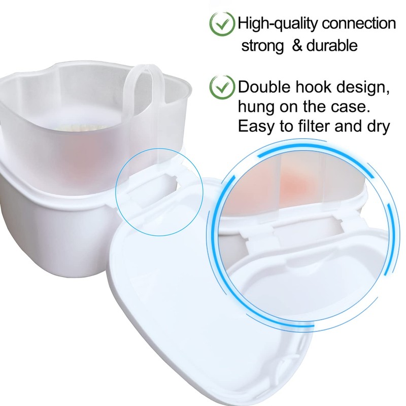 Denture Soaking Box Orthodontic Retainer Bath Case with Strainer Basket,