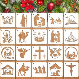 JULMELON Christmas Stencils - 20 Pcs Reusable Nativity of Jesus & Religious Scene Stencils for Painting on Wood, Fabric & Canvas