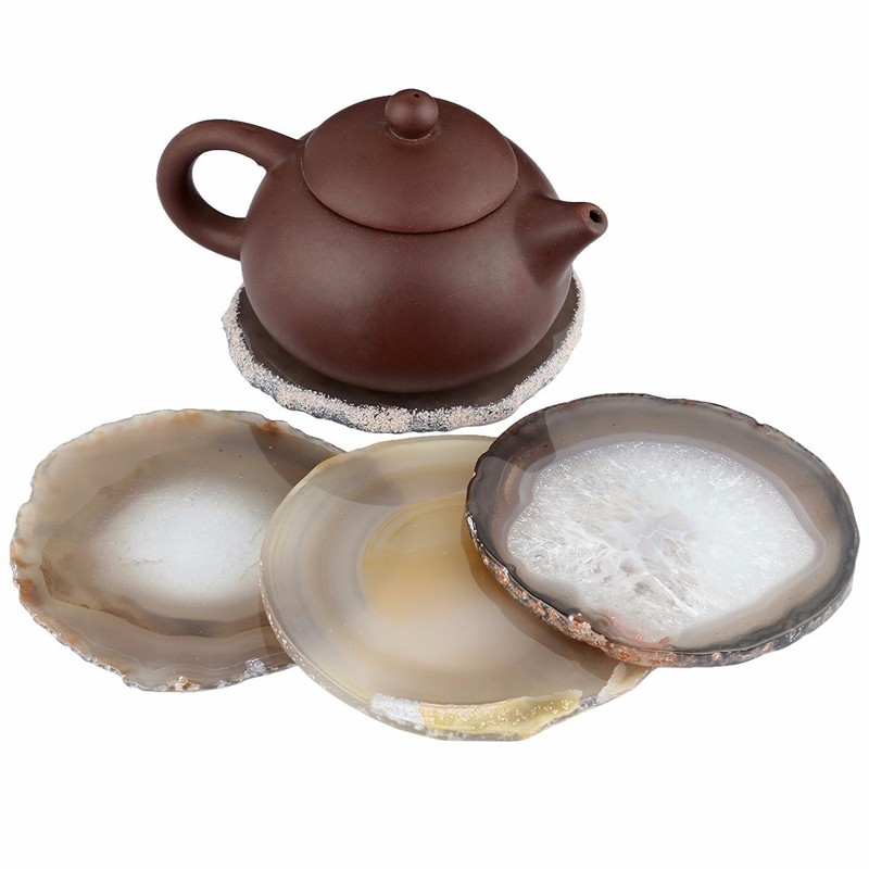 Shanxing Natural Crystal Agate Coasters Set of 2, Agate Slice