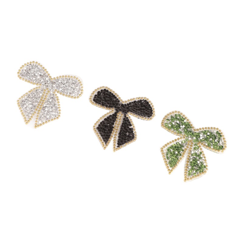 18pcs Bow Knot Rhinestones Patches Silver Black Green Exquisite Iron
