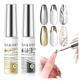 Saviland 2 Pcs Nail Gel Lainers Plateado, Dorado, Uv Gel Color Liner                                                                                  