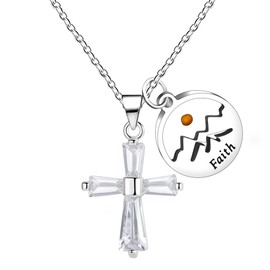 JunyiDIY BFF Cross Pendant Zircon Sparkle Crystal Jewelry Round Mountain Mustard Seed Faith Necklace Religious Inspiration Jewelry for Mom Wife Grandma(Round Faith)