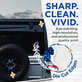 (2 Pack) Patriotic Bigfoot Stickers - American Flag Sasquatch - USA Decals - 5" On Longest Side - Sticks to Smooth Flat Surfaces - Made in USA - BMCS10477