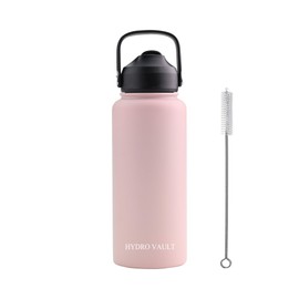 1L Stainless Steel Double Wall Insulated Vacuum Flask 32oz Powder Coated Sports Water Bottles (Light Pink)