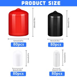 NINGYER Pack of 320 Rubber End Caps, 3 mm/6 mm/9 mm/12 mm Round Rubber Caps, PVC Vinyl Rubber Caps for Screws, Pipes, Cables (Red, Black, White, Transparent, 4 Sizes)