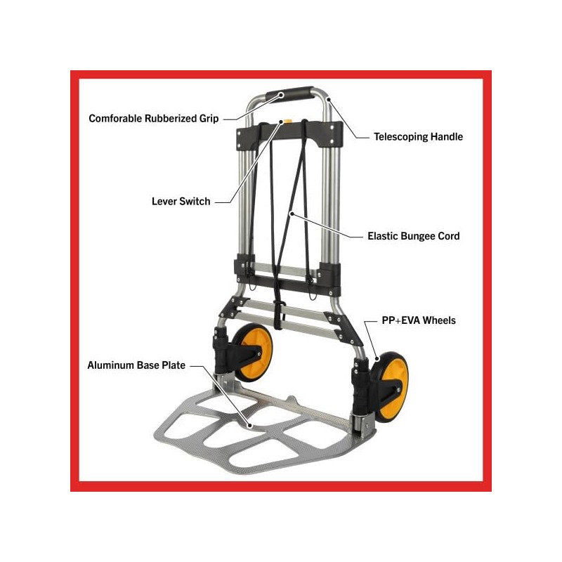 Dolly Cart with Collapsible Handle - Folding Hand Truck with