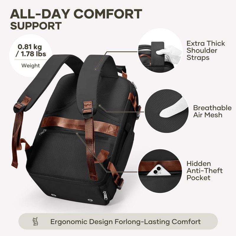 coofay Travel Backpack for Women Men,Carry on Backpack for Airplanes,Personal