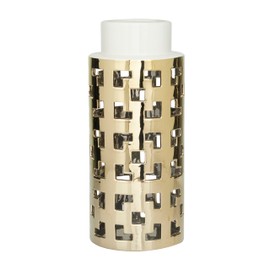CosmoLiving by Cosmopolitan Ceramic Decorative Vase Centerpiece Vase with Gold Cut Out Accents, Vase for Home Decoration 6" x 6" x 14", Gold