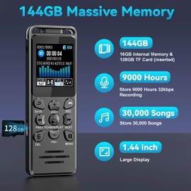 144 GB Digital Voice Recorder, 70 Hour Recorder, Volorful 1.44 Inch Colour Screen Voice Audio Recorder, MP3 Player, USB-C Voice Recorder with Voice Recognition / Playback for Meeting Interview Lecture