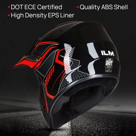 ILM Youth Kids Dirt Bike Helmet ATV Motocross DOT Off-road Street Helmet Goggles Gloves Full Face Protective Helmet Model BLD-818(Red,Youth-Medium)