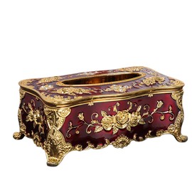 Sakuran Tissue Case, Rose, Rose, Princess Style, Stylish, European, Elegant, Tabletop, Luxurious, Antique Style, Storage, Nordic Style (Red/Gold)