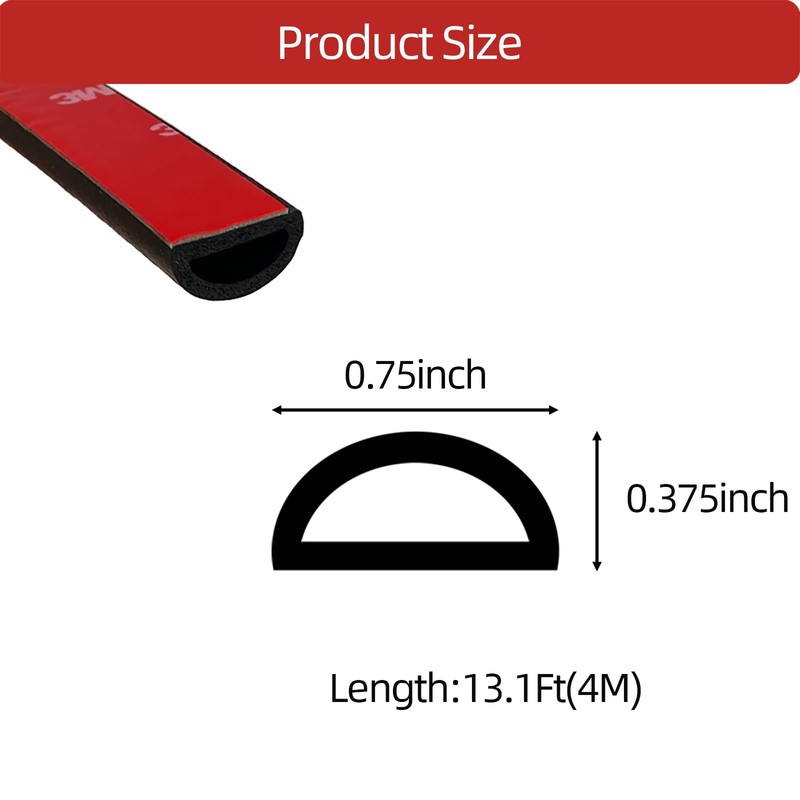 Aroilder Rubber Seal Strip, Self-Adhesive D Shape EPDM Rubber Weather