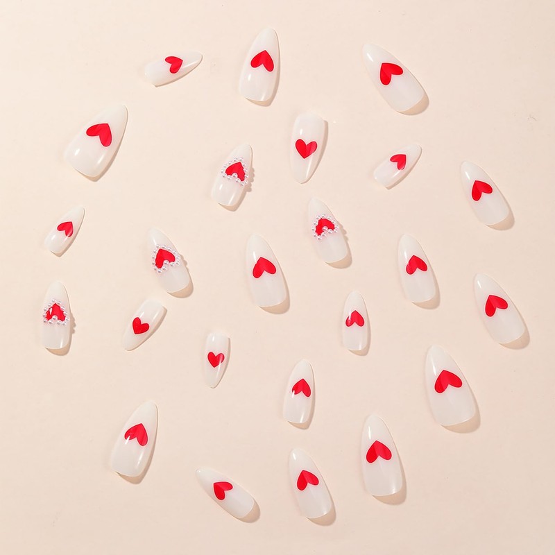 24 Pcs Valentine’s Day Press on Nails Almond Fake Nails