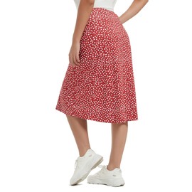 NOOYME 28" Skorts for Women with 3 Pockets Modest Knee Length Athletic Midi Skirts, Red White Dot, Medium
