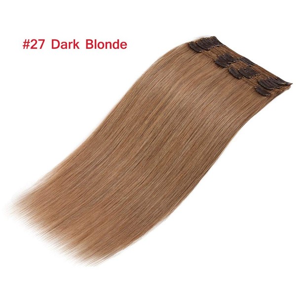 #27 Dark Blonde Double Weft Clip in 100% Remy Human Hair Extensions 14''-22'' Grade 7A Quality Full Head Thick Thickened Long Soft Silky Straight 8pcs 18clips for Women Beauty 22"/22 inch 160g