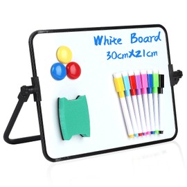 Whiteboard Magnetic Board, Small Double-Sided Whiteboard, Dry Erase, A4 Format Magnetic Board, with Dry Erase Pens, Eraser, Magnets, Holder, 30 x 21 cm
