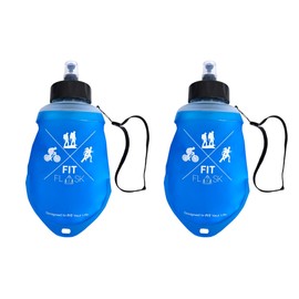 FitFlask 2 Pack Soft Water Bottle, TPU Collapsible Flask Foldable Bottles for Hydration Pack, BPA-Free, for Running Hiking Cycling Climbing. (350ml/11.83oz)