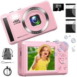 4K UHD Digital Camera - 44MP Point and Shoot Camara with Autofocus, 16X Digital Zoom, 2.4'' Display - Vlogging Cameras Bundle with 2 Batteries & 32GB SD Card for Teens & Students