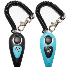 HoAoOo Pet Training Clicker with Whistle and Wrist Strap - Dog Training Clickers Whistles (Black + Blue)