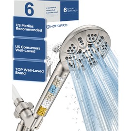 6-Mode High Pressure Handheld Shower Head with Filter, HOPOPRO High Flow Filtered Handheld Showerhead, Water Softener Filters for Hard Water - Removes Chlorine - Improves Skin Hair Condition